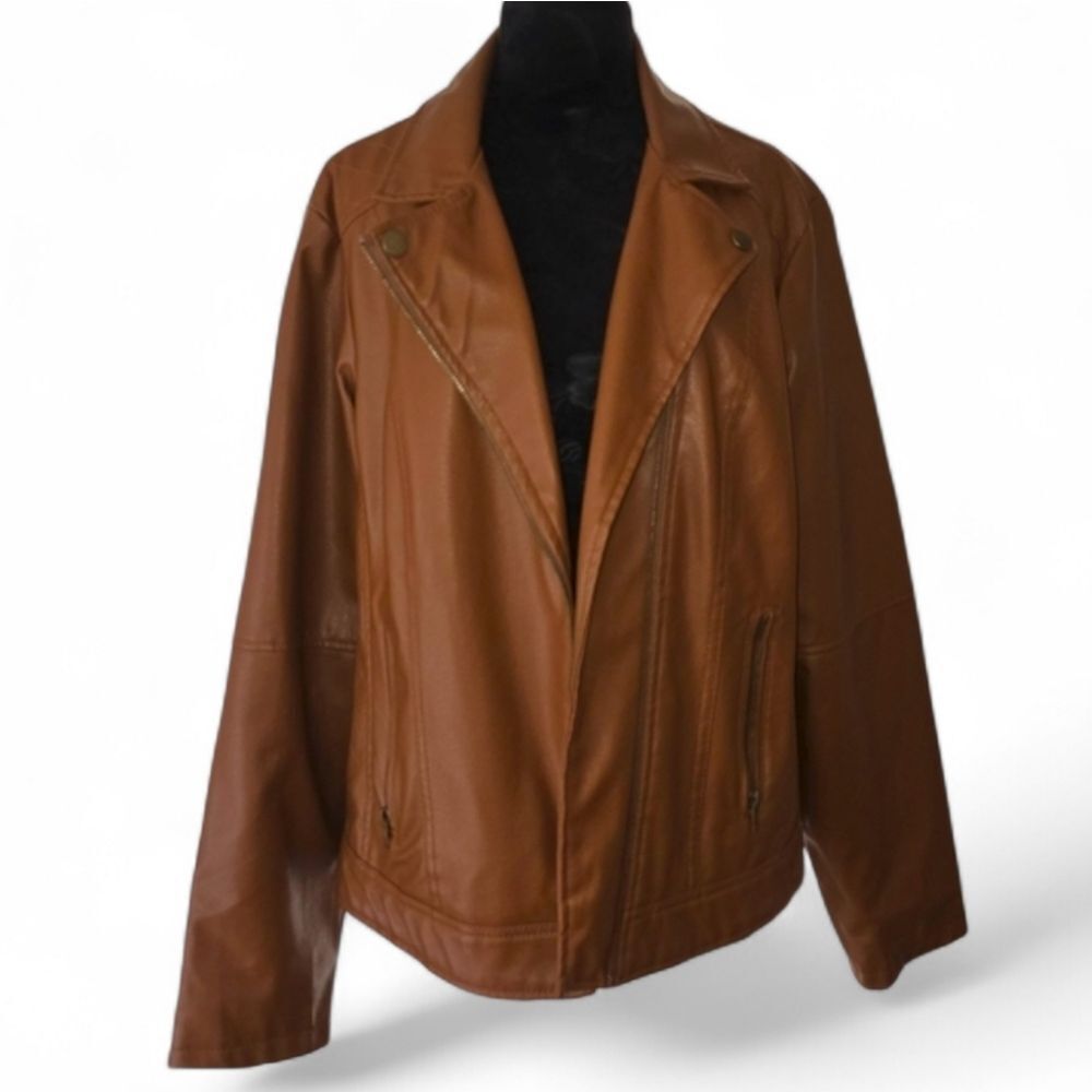 New Look Faux Leather Jacket – Brown 1X